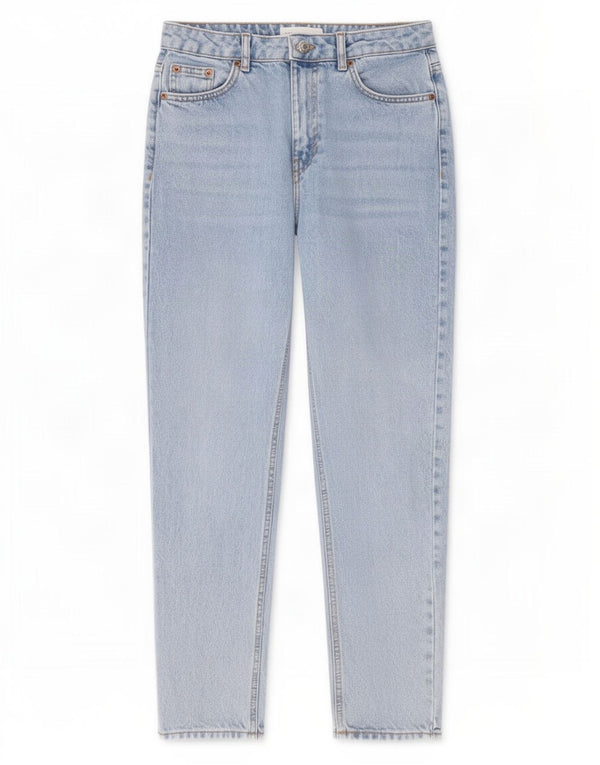 Topshop feminino Mom Tapered Jeans W28 L26 algodão azul