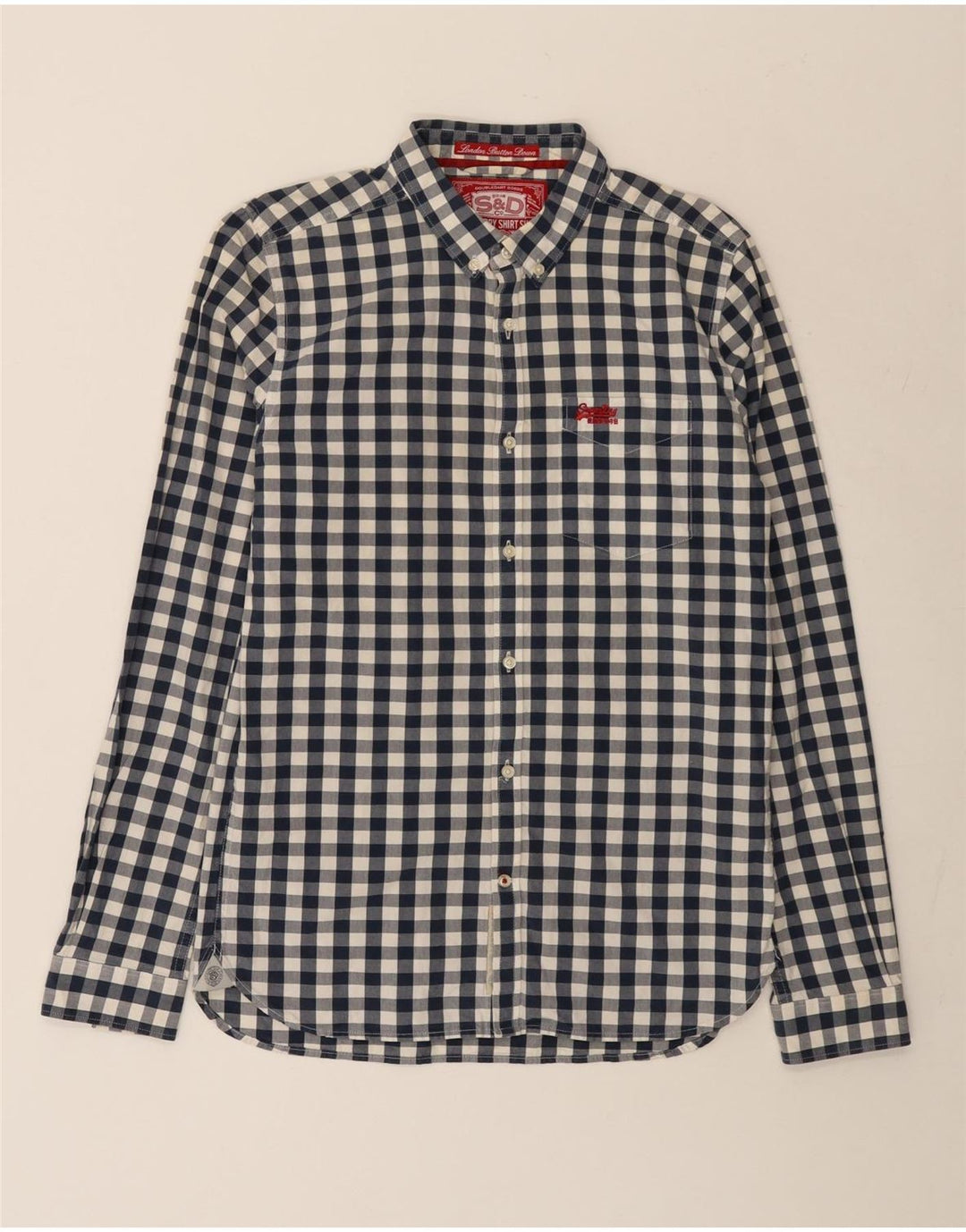 Camisa masculina Superdry grande algodão guingão azul marinho