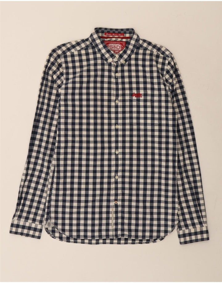 Camisa masculina Superdry grande algodão guingão azul marinho