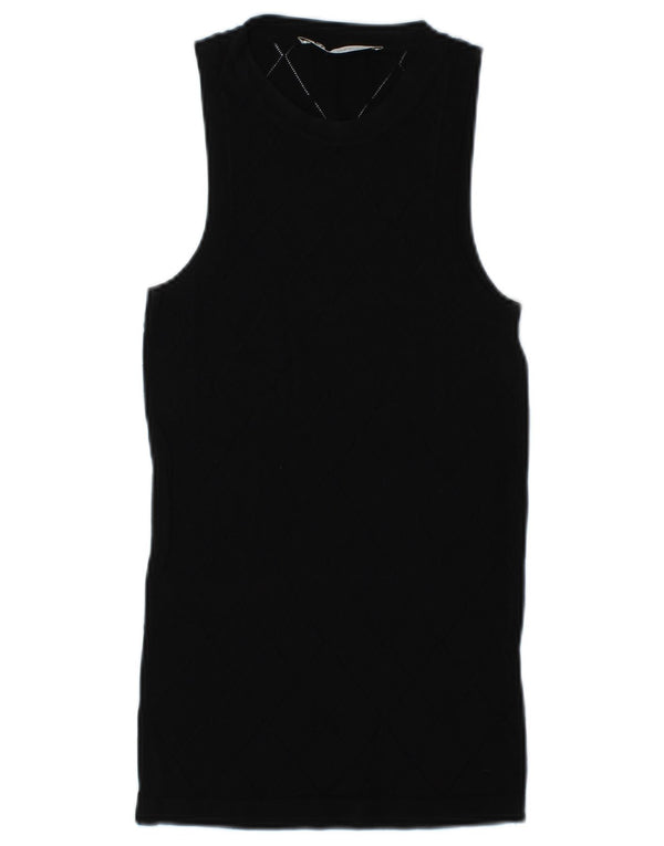 Zara Womens Vest Top UK 12 Médio Preto