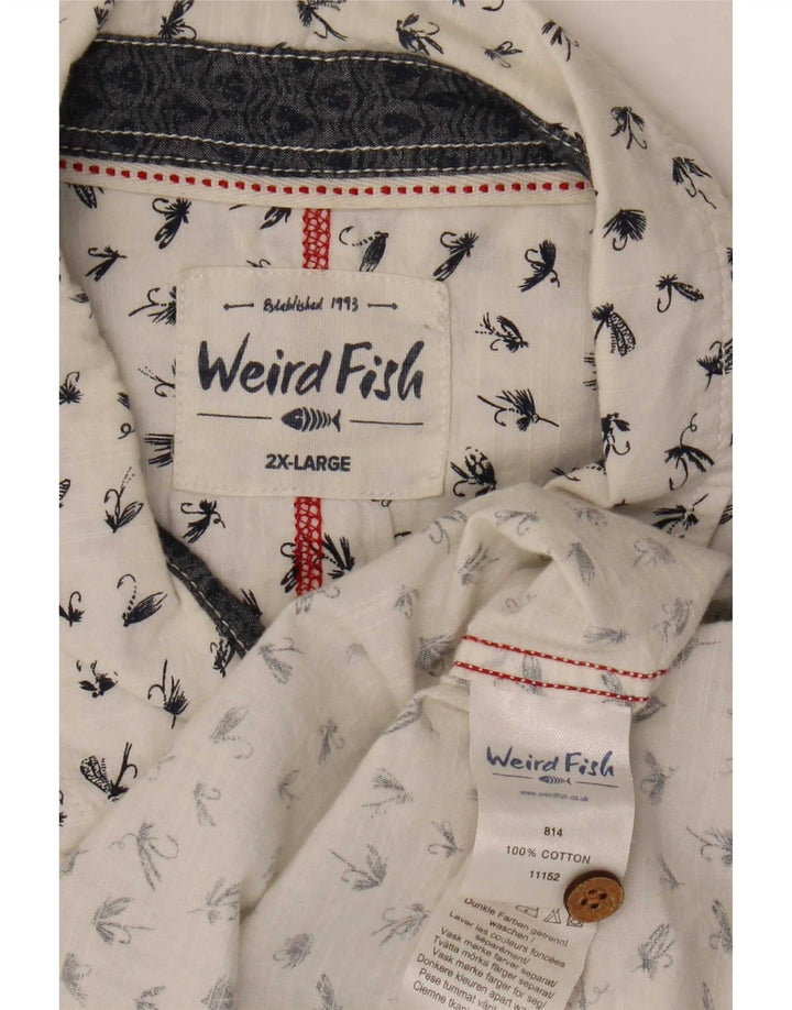 Weird Fish Mens Abstract Padrão Camisa de manga curta 2XL algodão branco