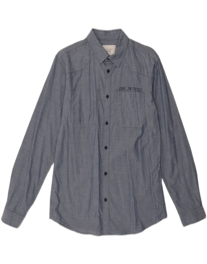 JACK & JONES Camisa masculina slim fit de algodão azul médio