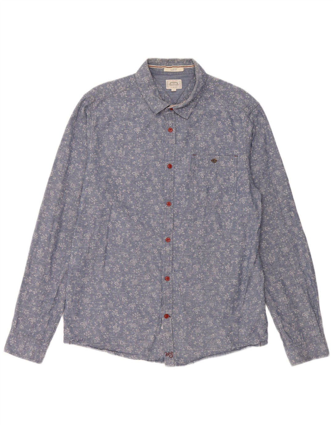 White Stuff Mens Camisa Slim Fit Grande Algodão Floral Azul