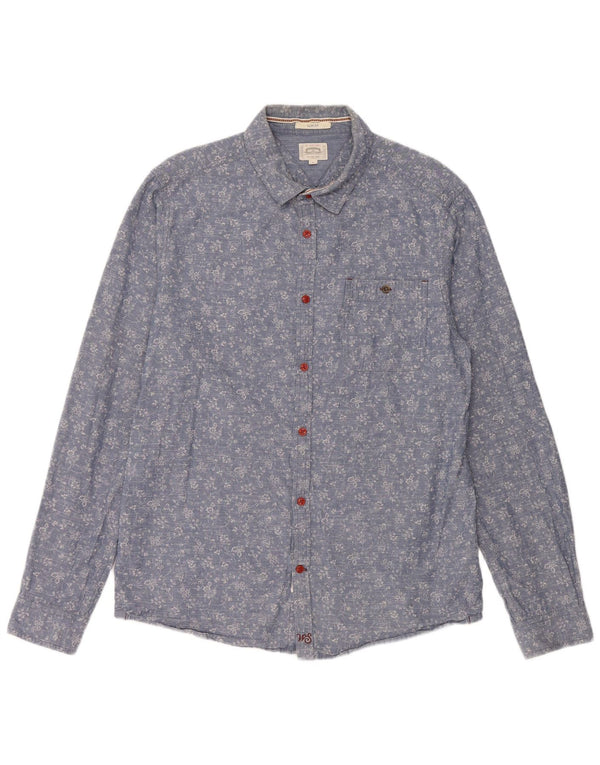 White Stuff Mens Camisa Slim Fit Grande Algodão Floral Azul