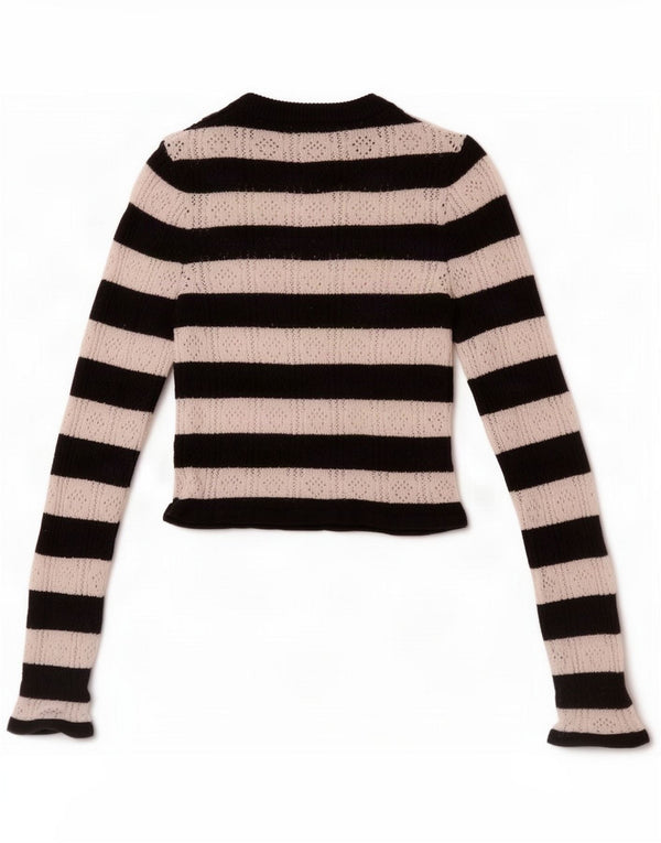 Oasis Womens Knit Crop Top Manga Longa Reino Unido 4 XS Viscose listrada branca
