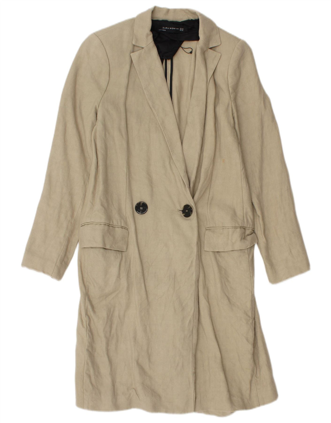 Casaco feminino Zara com peito duplo Reino Unido 6 XS linho bege