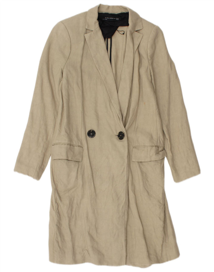 Casaco feminino Zara com peito duplo Reino Unido 6 XS linho bege