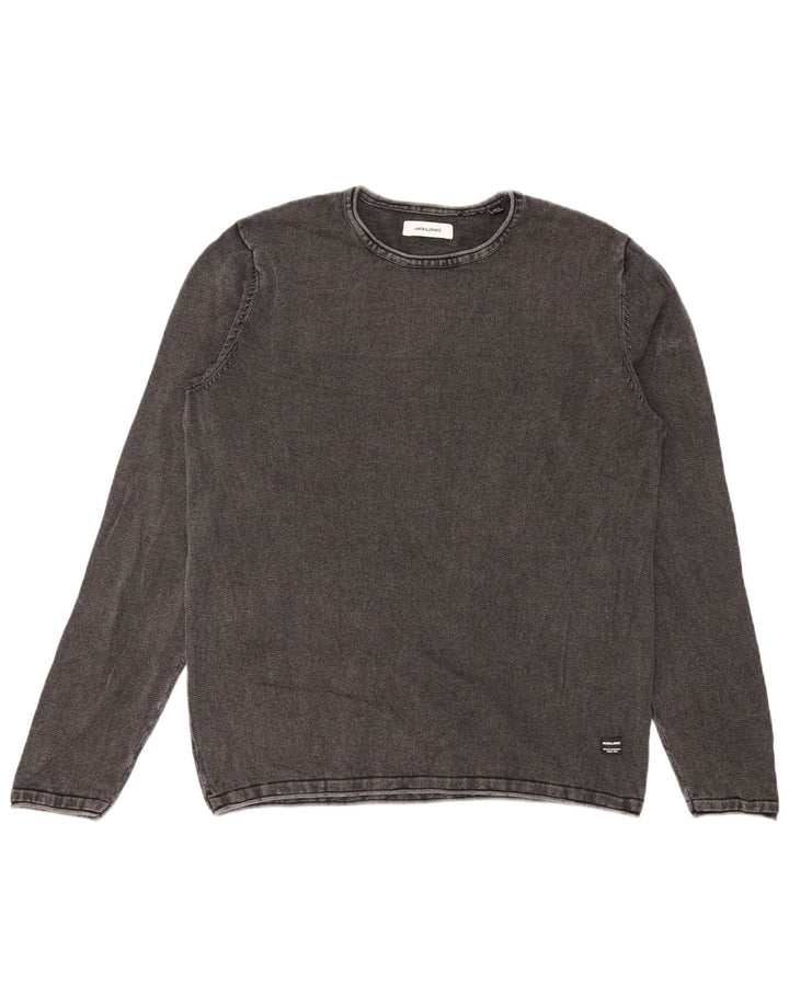 Jack & Jones Top masculino de manga comprida de algodão cinza médio