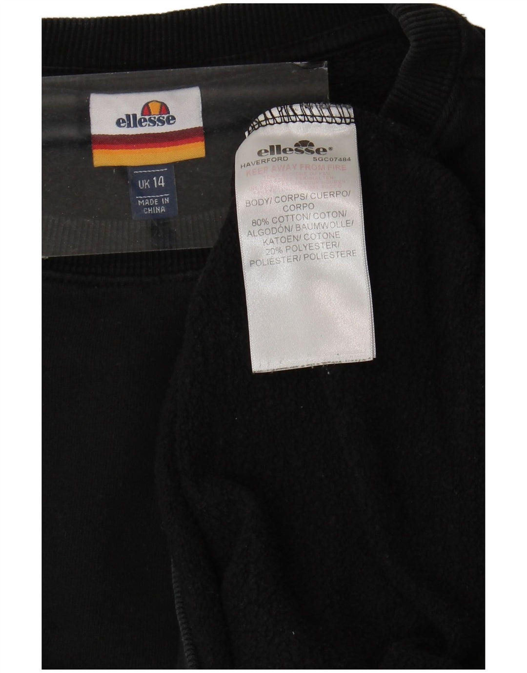 Ellesse moletom feminino oversized uk 14 grande algodão preto