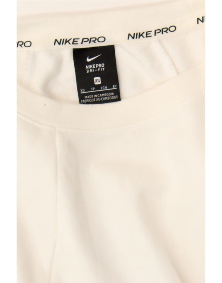 NIKE Womens Dri Fit Oversized Crop Sweatshirt Jumper UK 6 XS White Cotton Vintage Nike and Second-Hand Nike from Messina Hembry 