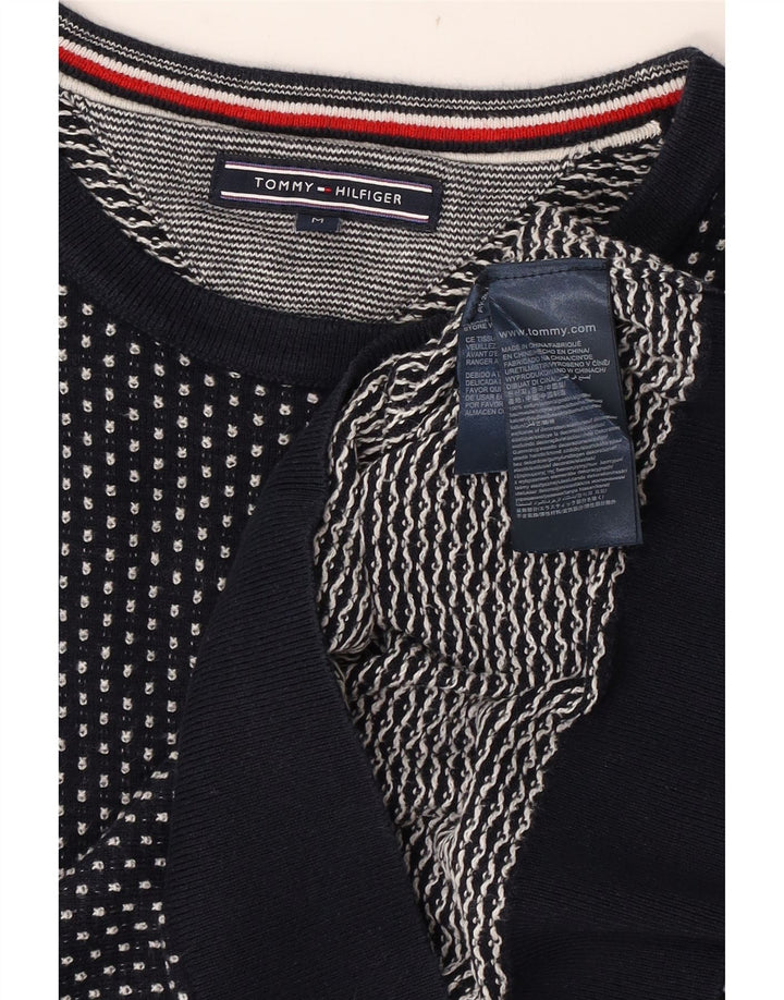 Tommy Hilfiger Suéter masculino com gola redonda, médio azul marinho manchado