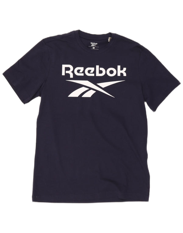 Camiseta gráfica masculina Reebok Top médio algodão azul marinho