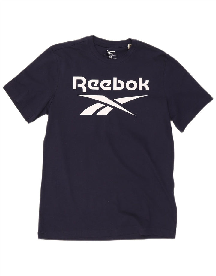 Camiseta gráfica masculina Reebok Top médio algodão azul marinho