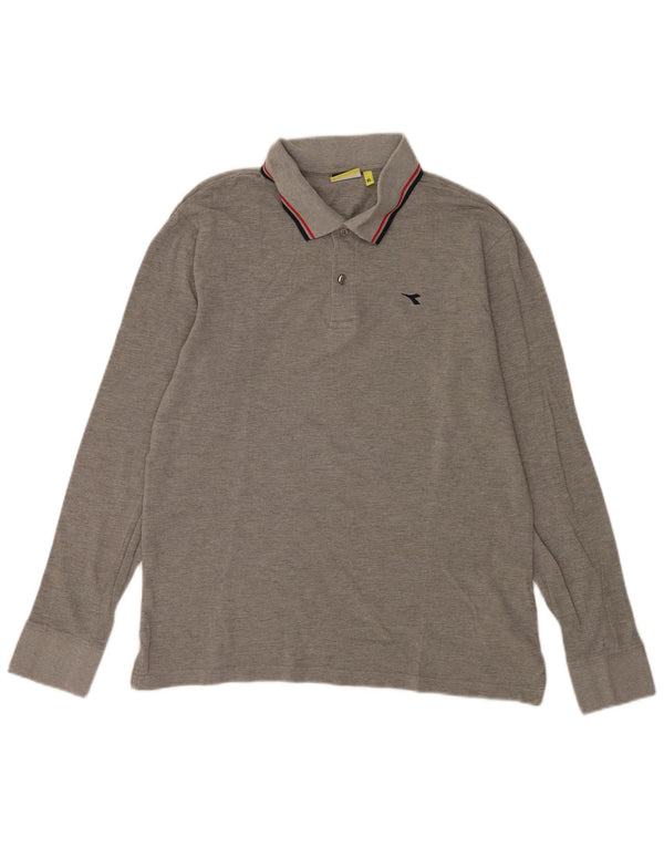 Camisa polo masculina de manga comprida Diadora XL cinza listrado algodão