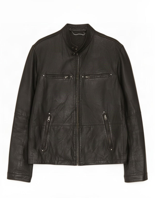 Vintage Mens Leather Jacket IT 52 XL Black