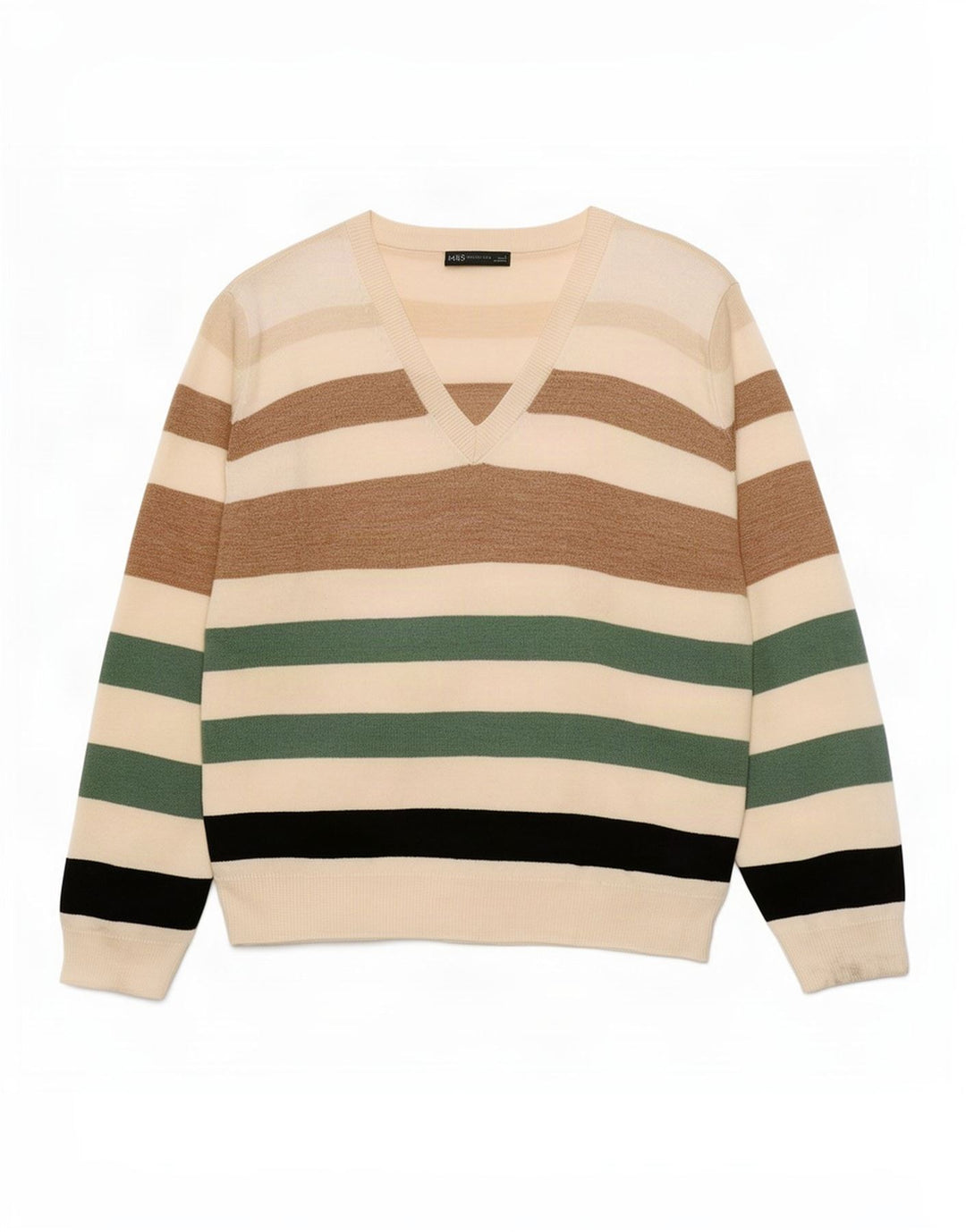 Suéter feminino Marks & Spencer com decote em V Reino Unido 16 grande multicolorido