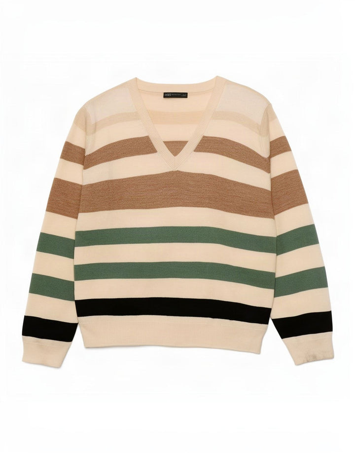 Suéter feminino Marks & Spencer com decote em V Reino Unido 16 grande multicolorido