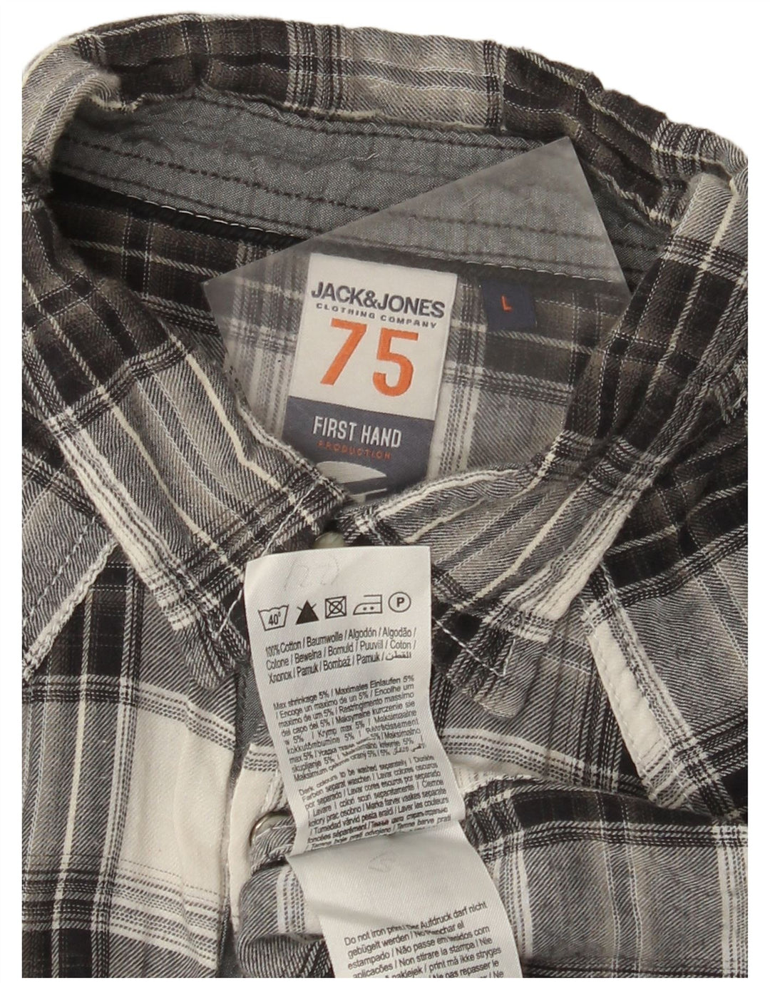 Camisa masculina de flanela de manga curta Jack & Jones grande algodão xadrez cinza