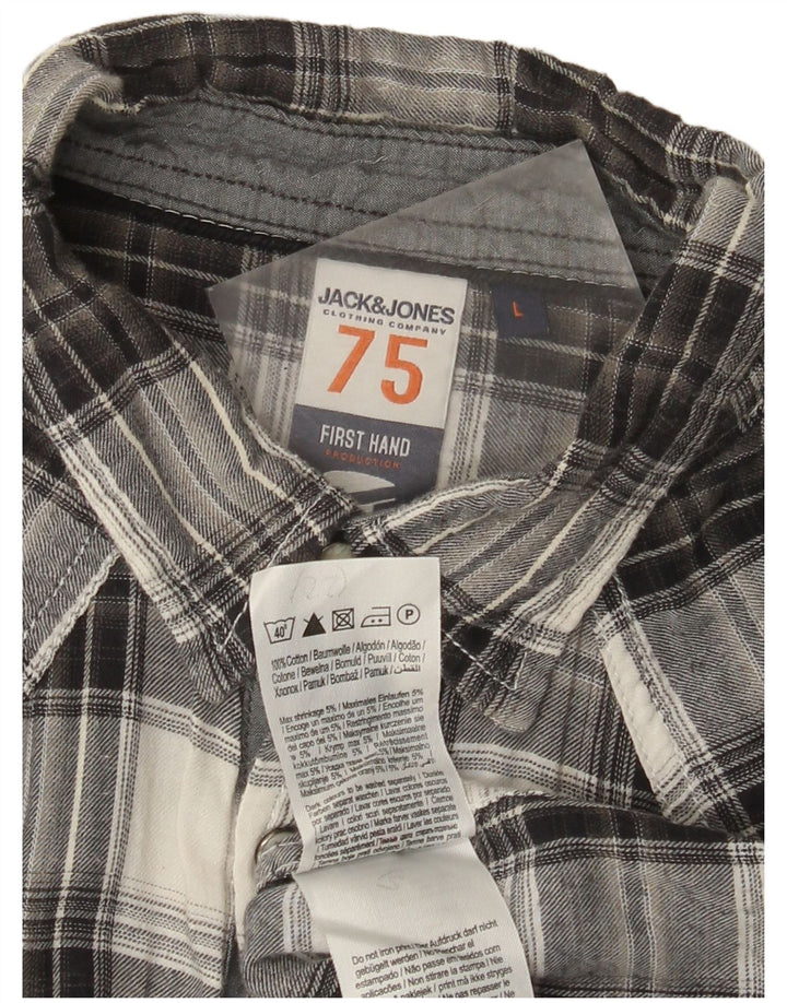 Camisa masculina de flanela de manga curta Jack & Jones grande algodão xadrez cinza