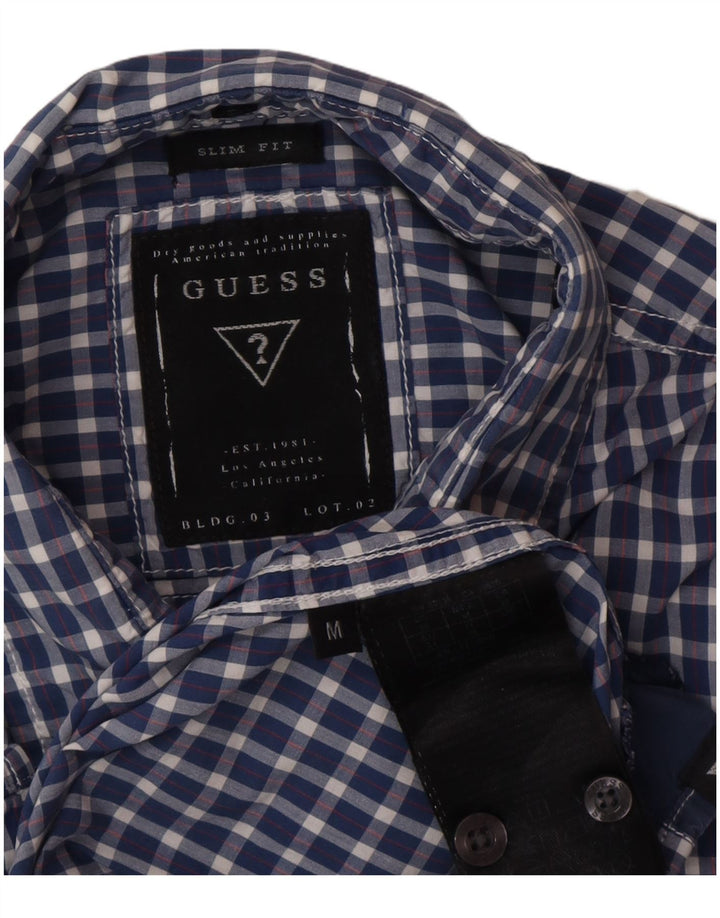 Camisa masculina Guess Slim Fit média azul guingão