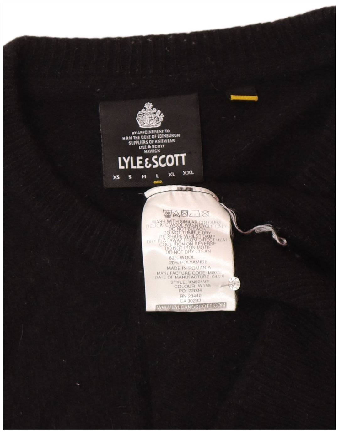 Suéter feminino Lyle & Scott com gola redonda, Reino Unido 16, grande, lã preta