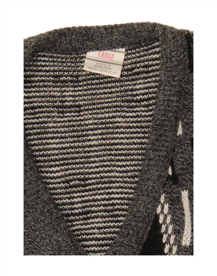 VINTAGE Mens V-Neck Jumper Sweater Large Grey Geometric Acrylic Vintage Vintage and Second-Hand Vintage from Messina Hembry 