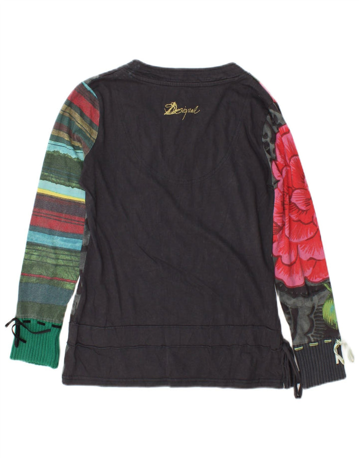 Top gráfico feminino Desigual manga comprida UK 14 médio preto floral