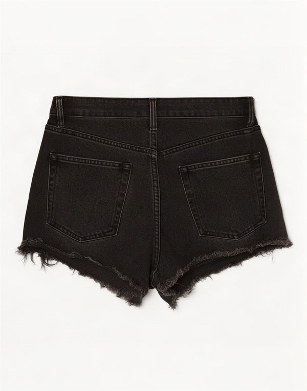 Zara Shorts jeans feminino de cintura alta desgastado UE 36 XS W26 algodão cinza