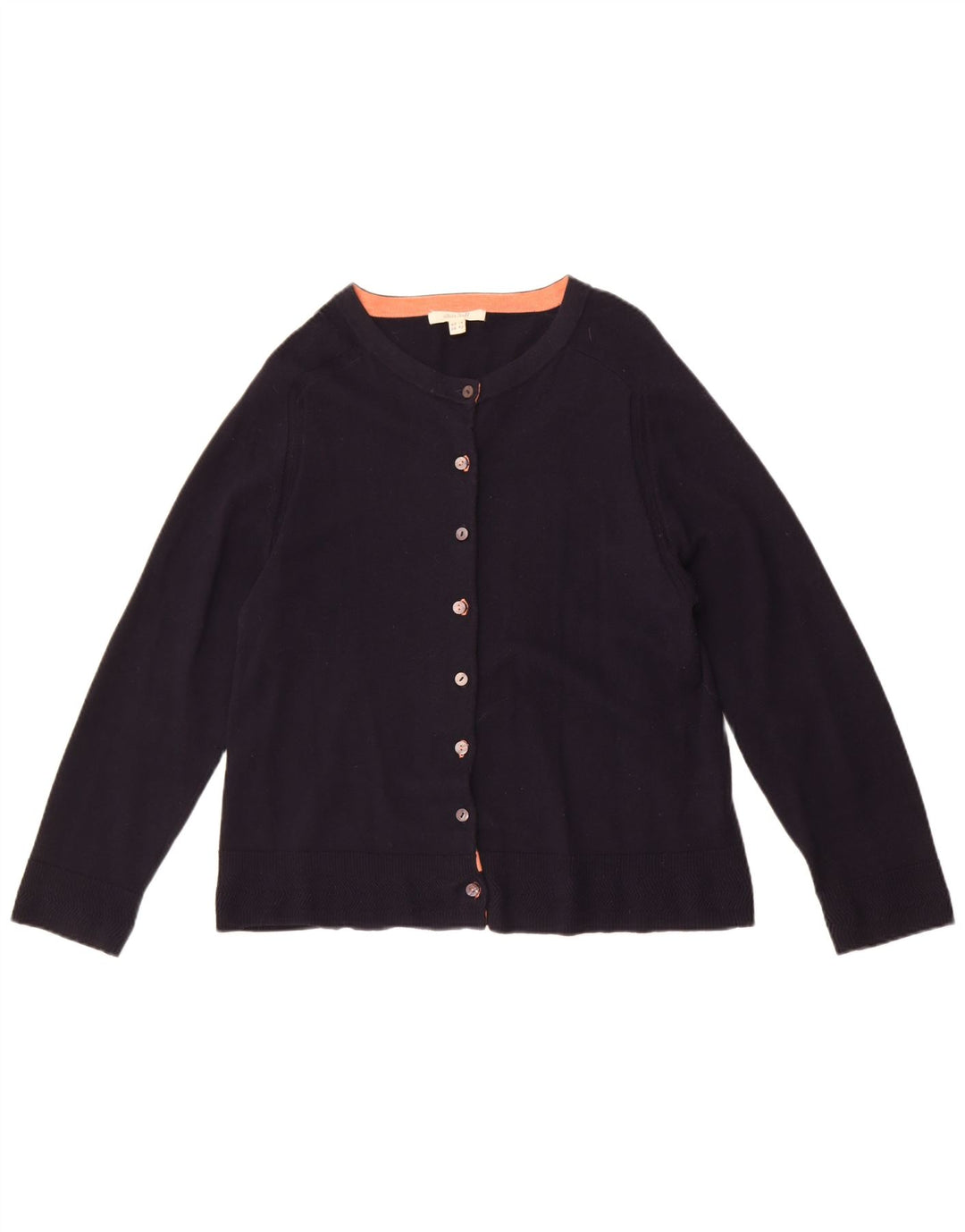 Suéter feminino de cardigã cropped White Stuff Reino Unido 14 grande lã azul marinho