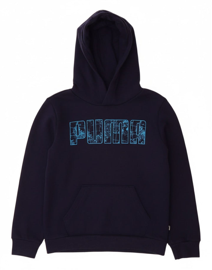 PUMA Boys Graphic Hoodie Jumper 9-10 Anos Azul Marinho Algodão