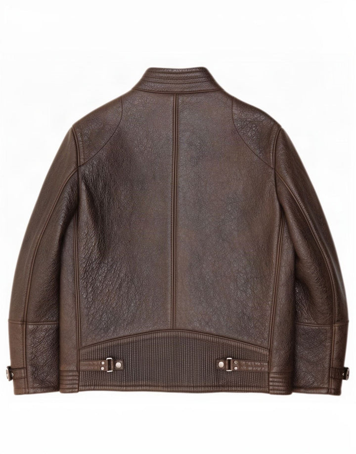Jaqueta de couro masculina Hugo Boss IT 56 3XL marrom