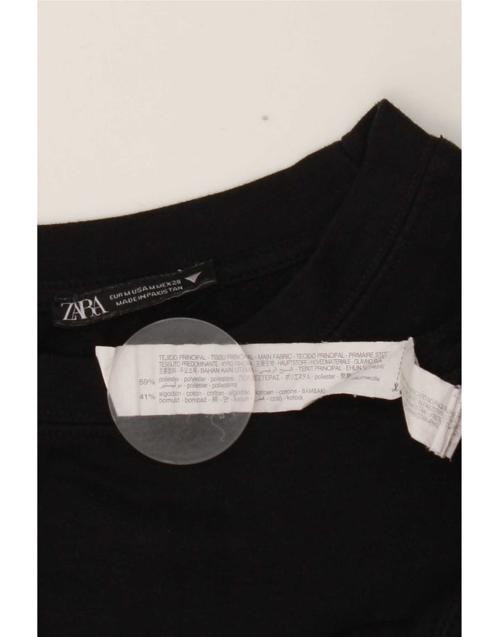Zara Womens Crop Sweatshirt Jumper UK 14 Médio Preto Poliéster