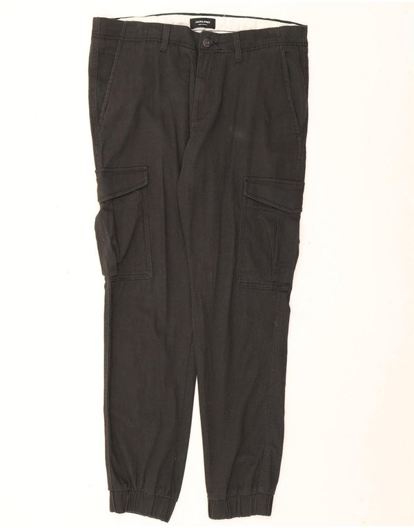 Jack & Jones Mens Joggers Cargo Trousers W34 L29 Black Cotton