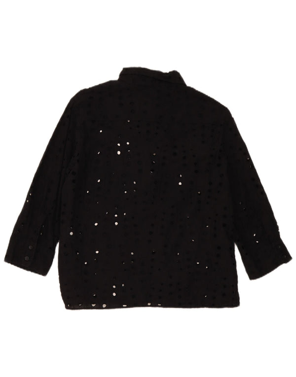 Blusa feminina Zara manga 3/4 Reino Unido 14 algodão preto médio