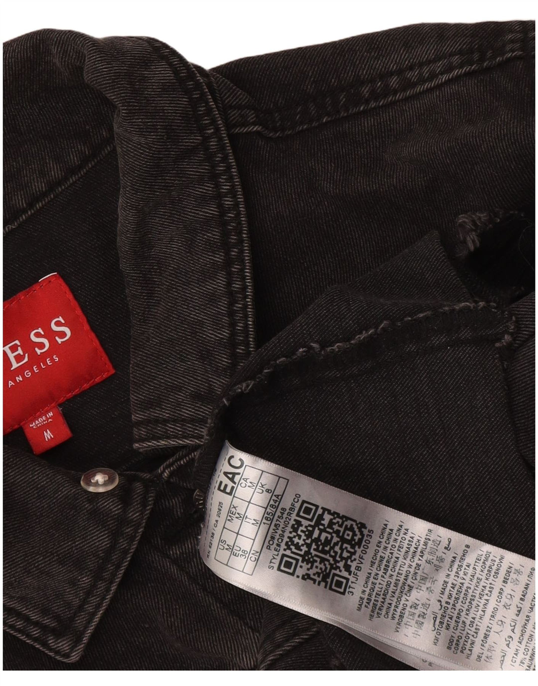Jaqueta jeans feminina Guess com corte desgastado Reino Unido 12 algodão preto médio
