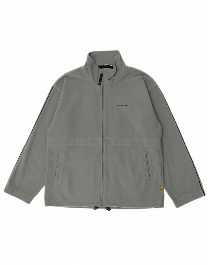 Diadora Mens Velour Tracksuit Top Jacket UK 40 Grande Poliéster Cinza