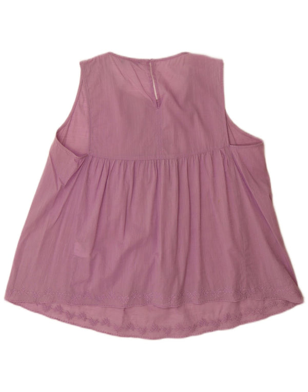 Blusa feminina sem mangas Benetton UK 16 grande algodão roxo