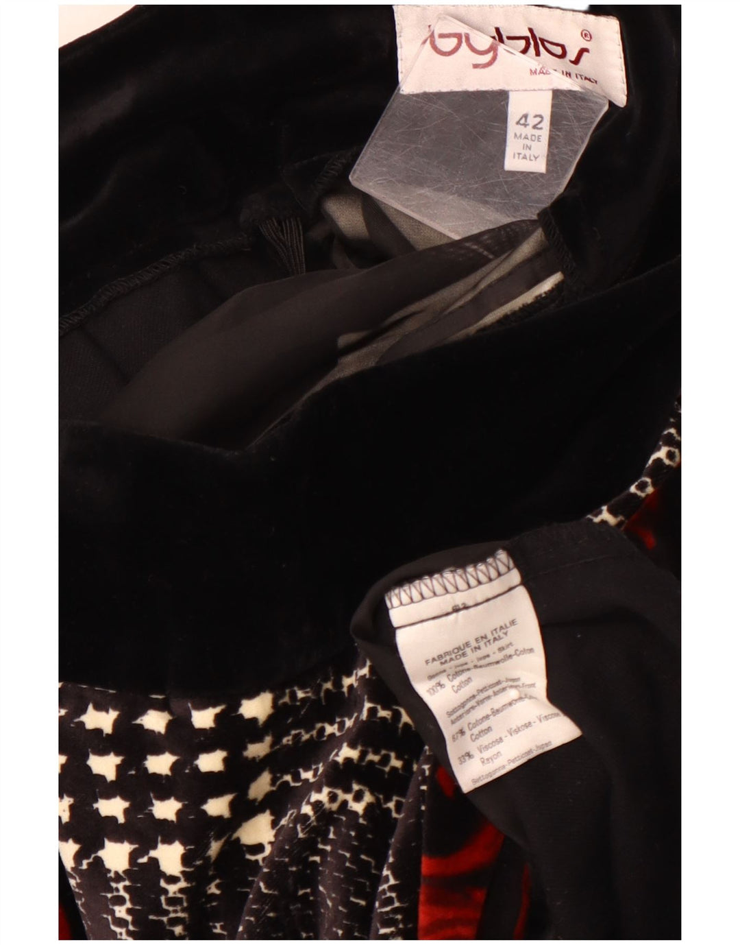 Saia feminina de veludo evasê BYBLOS IT 42 médio W28 algodão floral preto