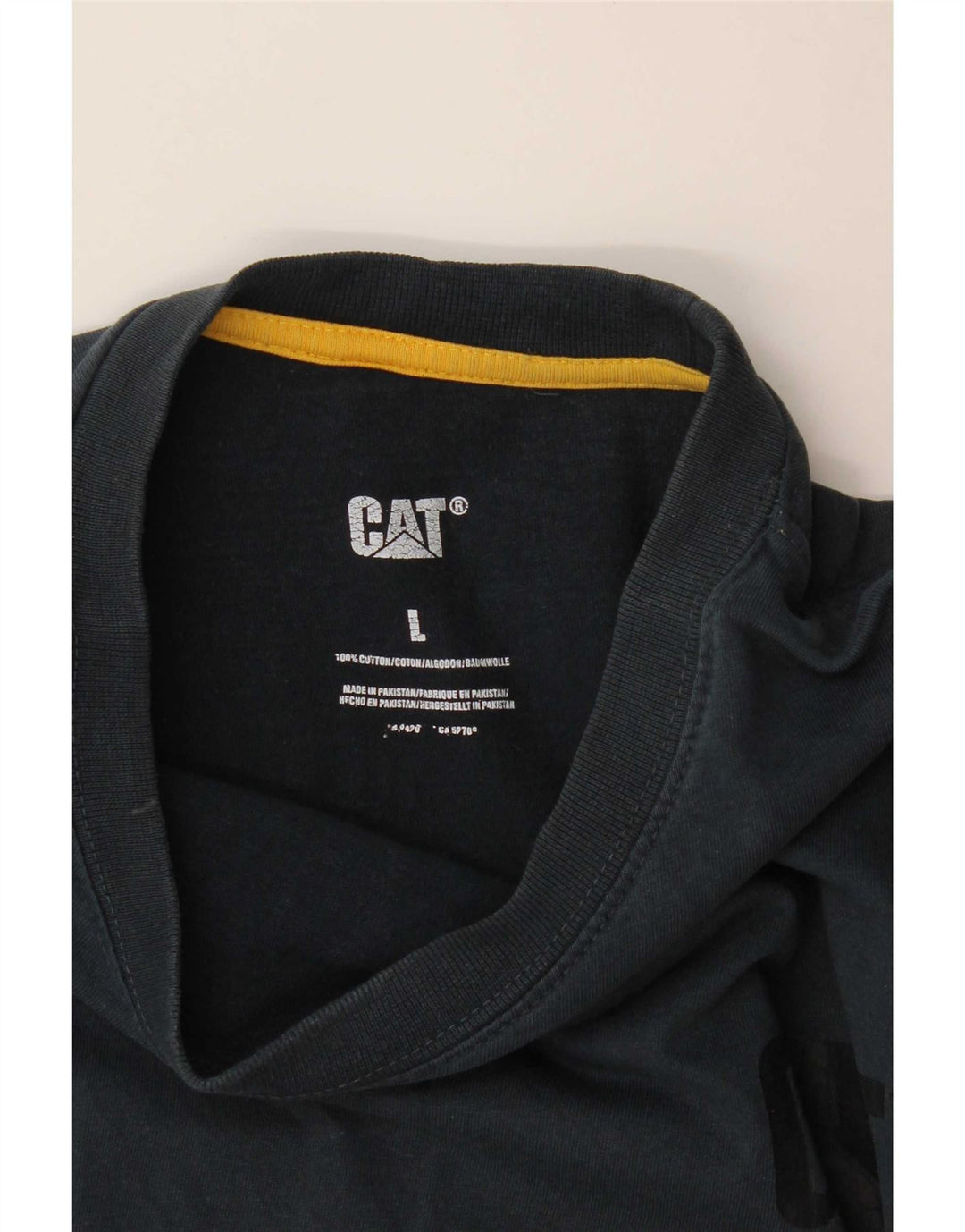 Top gráfico masculino CAT manga comprida grande algodão azul marinho