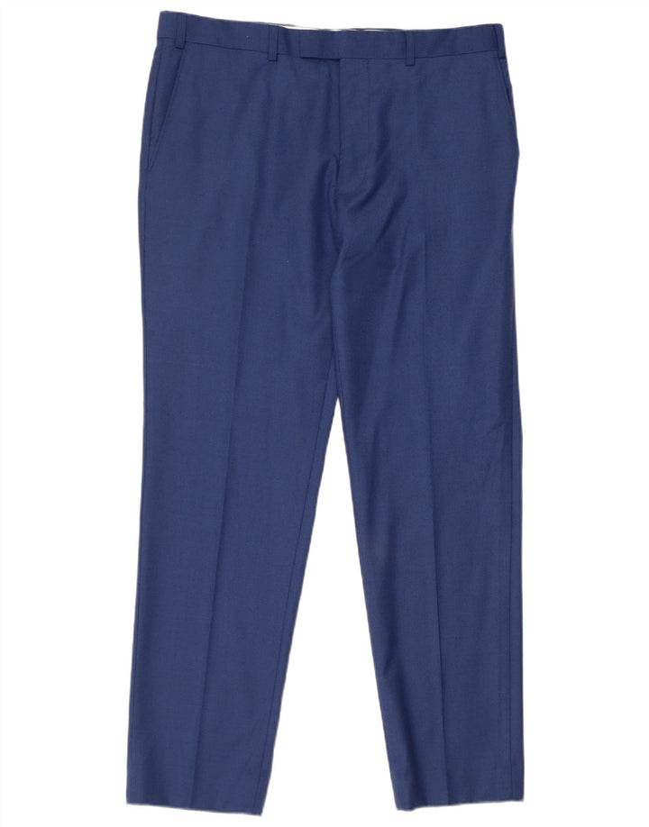 Calça masculina de terno reto French Connection W36 L31 lã azul