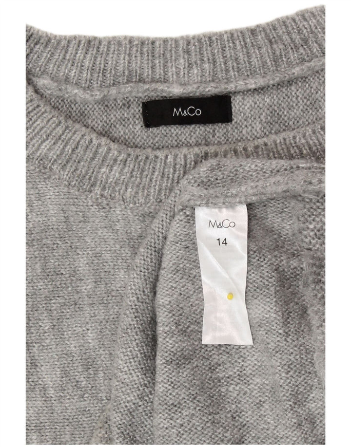 M&Co Suéter feminino Batwing com gola canoa UK 14 listrado cinza médio