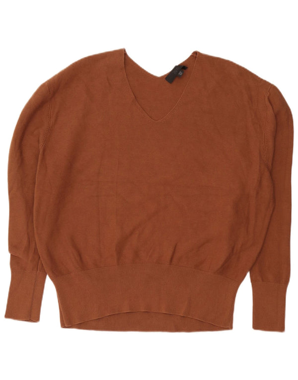 Zara Suéter feminino grande com decote em V Reino Unido 16 grande algodão marrom