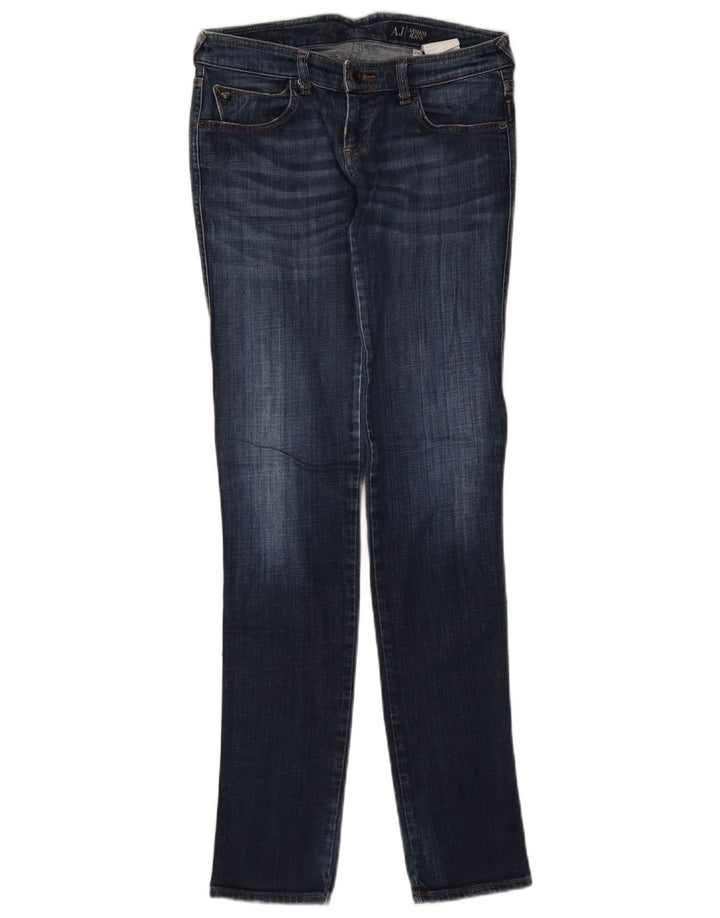 Armani feminino gráfico slim jeans W26 L32 algodão azul marinho