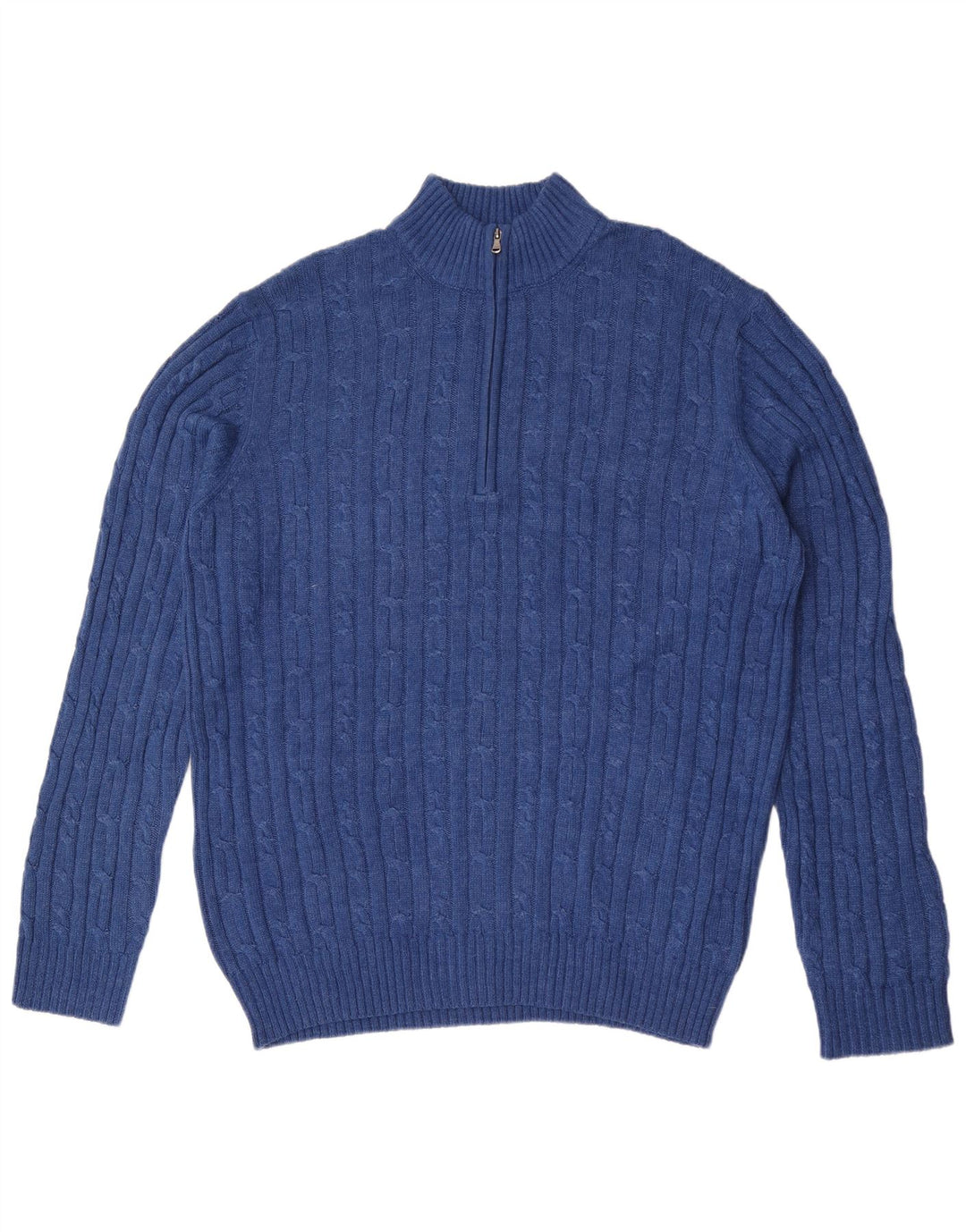 Suéter masculino Izod com zíper e gola grande de algodão azul