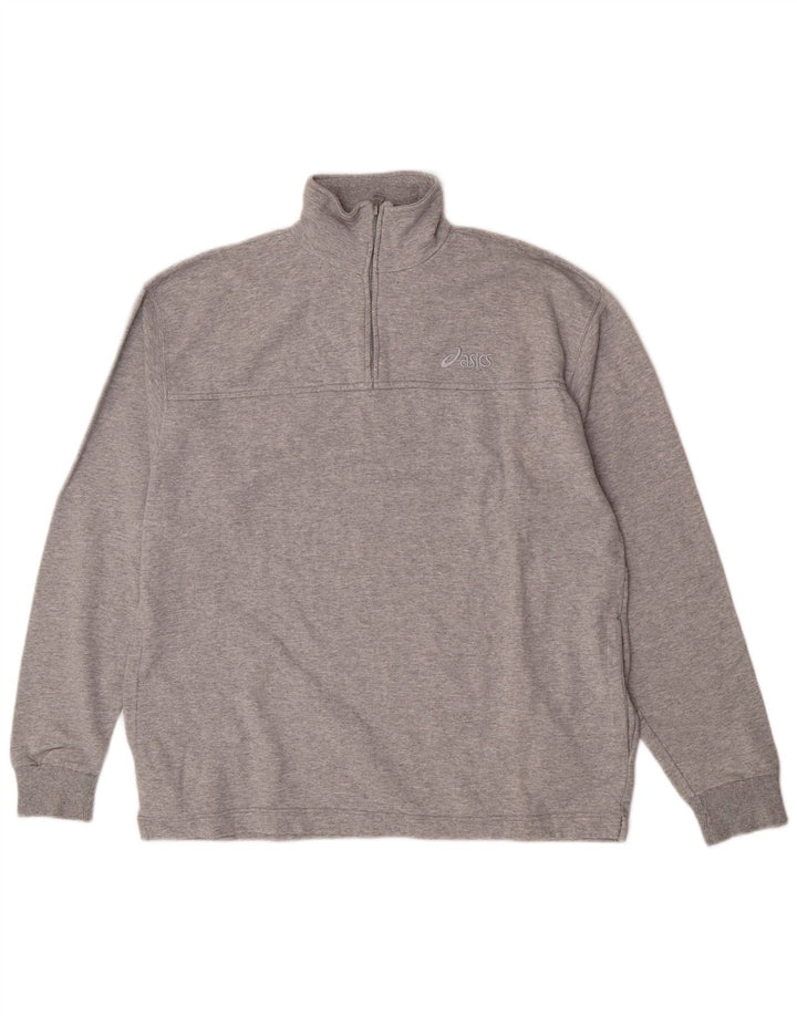 Asics Mens Zip Neck Moletom Jumper Grande Algodão Cinza