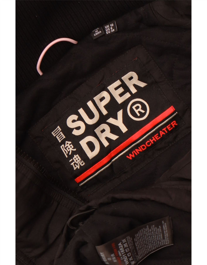 Jaqueta corta-vento feminina Superdry com capuz e capuz UK 10 pequena preta
