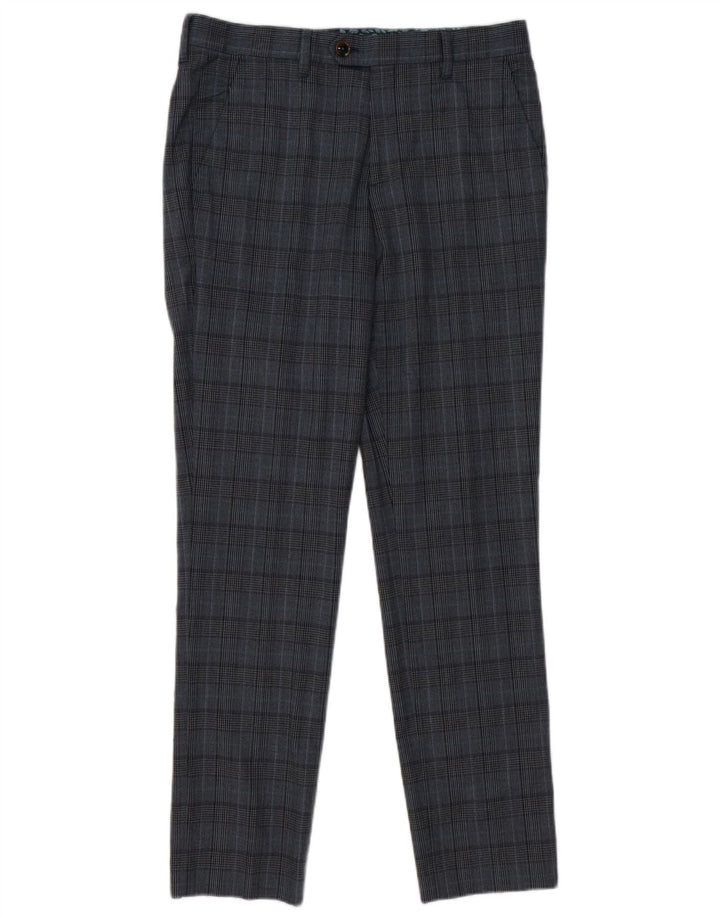 Calça masculina de terno slim Ted Baker W32 L31 poliéster xadrez cinza