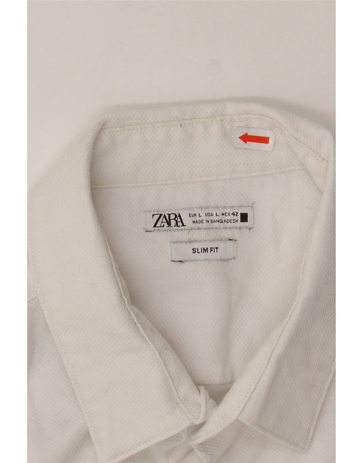 Camisa masculina ZARA Slim Fit grande algodão branco