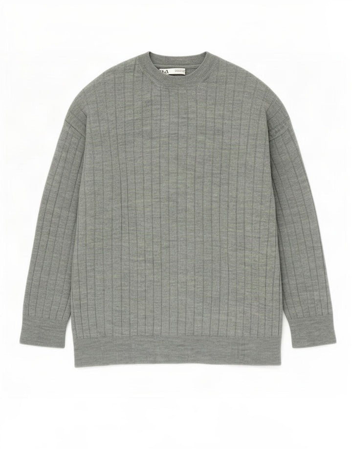 Zara Suéter masculino com gola redonda e acrílico verde médio