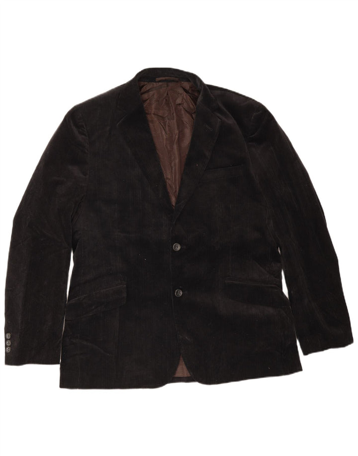 Jasper Conran Jaqueta blazer masculina de veludo cotelê com 2 botões Reino Unido 40 grande algodão preto
